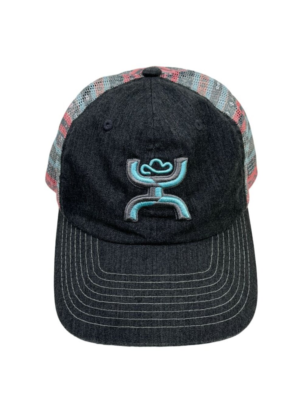 Hooey Black Denim Multicolor Mesh Cowboy Trucker Hat Snapback Cap Embroidered